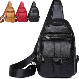 Leather Sling Bag Water-Resistant Crossbody Purse for Women Travel Outdoor
